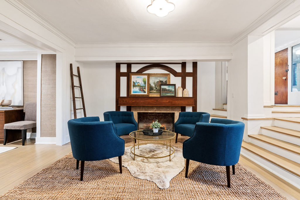 Living room of a Chicago home with decor and furniture